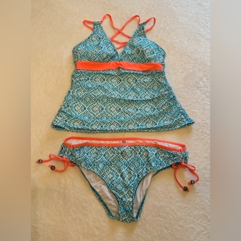 ANTONIO MELANI Light Blue /Aqua and Orange Tankini set
